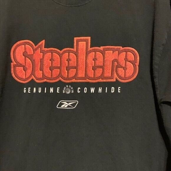 PITTSBURGH STEELERS GENUINE COWHIDE SIZE MEDIUM LONG SLEEVED T-SHIRT - Picture 2 of 3